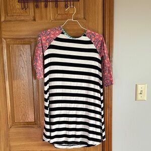 Matilda Jane Black and White Striped Dress with Pink Sleeves